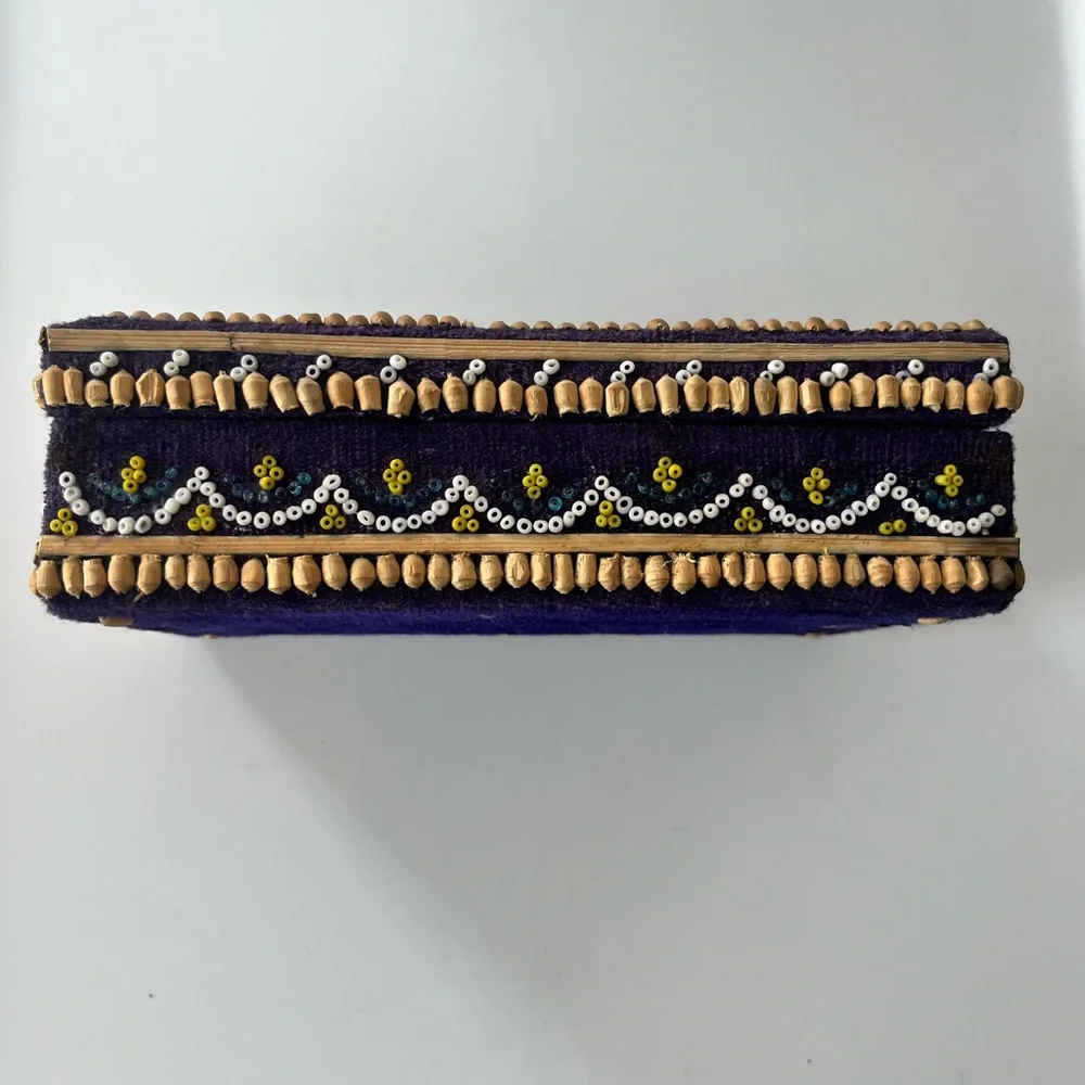 Vintage Blue Trinket Box Art Bead Work Handcrafted
